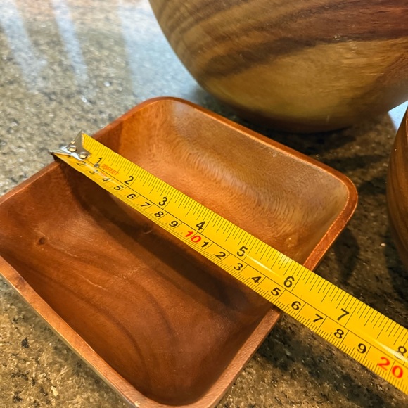 Canopy Acacia Wooden Bowl Bundle 10” Wave 6” Square 6” Wave Round Wood Serving - Picture 5 of 9